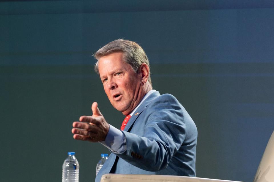 Republican Gov. Brian Kemp speaks at an event hosted by Conservative radio host Erick Erickson on August 18, 2023 in Atlanta, Georgia. (Getty Images)