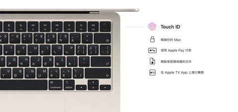 透過 Touch ID，只需手指輕觸，就能輕鬆解鎖 Mac PHOTO CREDIT: 蘋果 APPLE