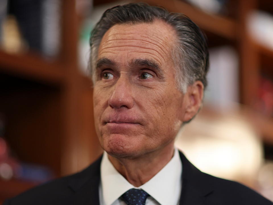 Utah Republican Sen. Mitt Romney during a 2023 news conference where he discussed his intention not to seek reelection. 