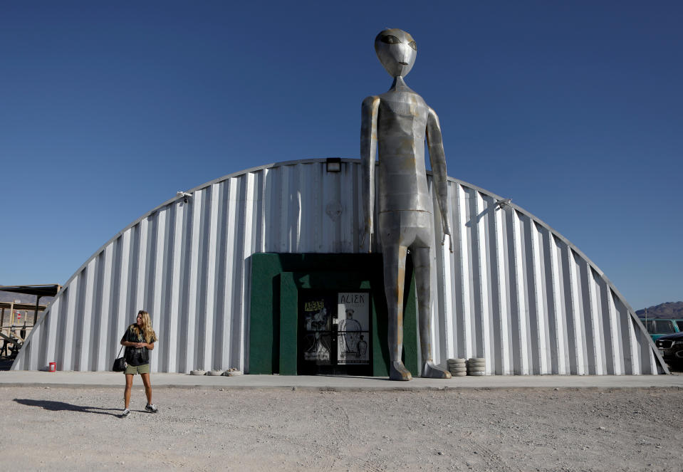 People visit the Alien Research Center in Hiko, as an influx of tourists responding to a call to 'storm' Area 51, a secretive U.S. military base believed by UFO enthusiasts to hold government secrets about extra-terrestrials, is expected in Rachel, Nevada, Sept. 19, 2019. (Photo: Jim Urquhart/Reuters)