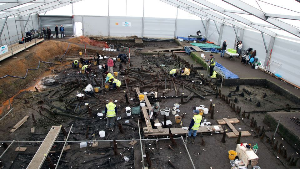 The 2016 dig near Peterborough, England, involved a team of 55 people.  - Cambridge Archaeological Unit