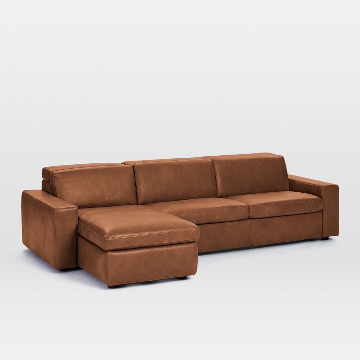 6) West Elm Enzo Full Leather Sleeper Sectional