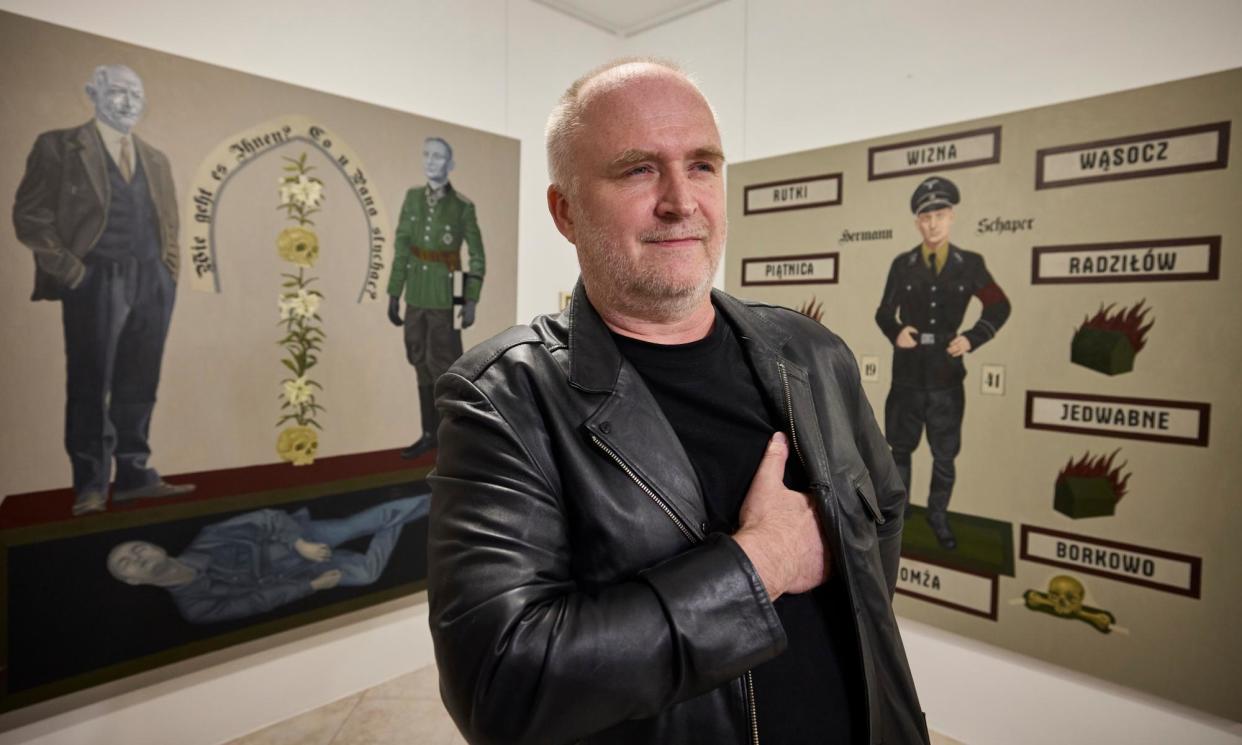 <span>Ignacy Czwartos is showing his work in the Venetian home of a sympathetic Polish-born retired doctor that faces the back wall of Poland’s grand national pavilion.</span><span>Photograph: David Levene/The Guardian</span>