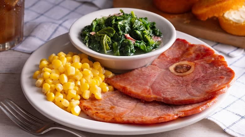 country ham, turnip greens, corn