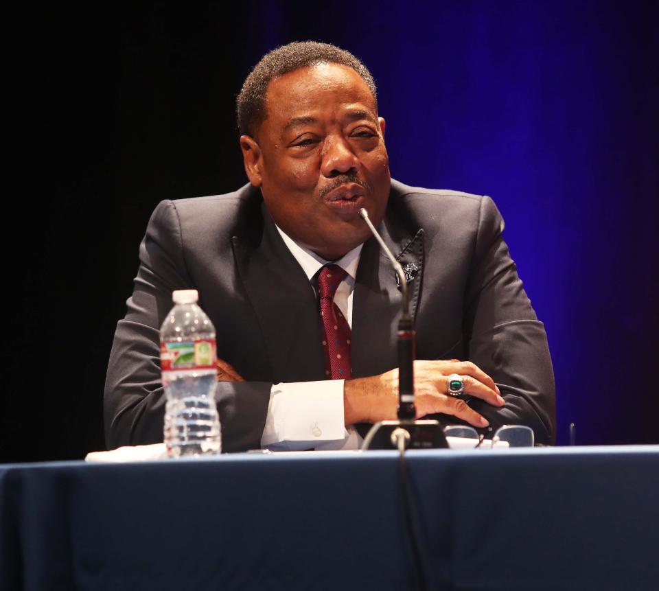 Memphis mayoral candidate Floyd Bonner answers a question during a mayoral forum hosted by The Commercial Appeal, WMC Action News 5, and the League of Women Voters at the Rose Theater on the University of Memphis campus on Thursday, September 14, 2023.