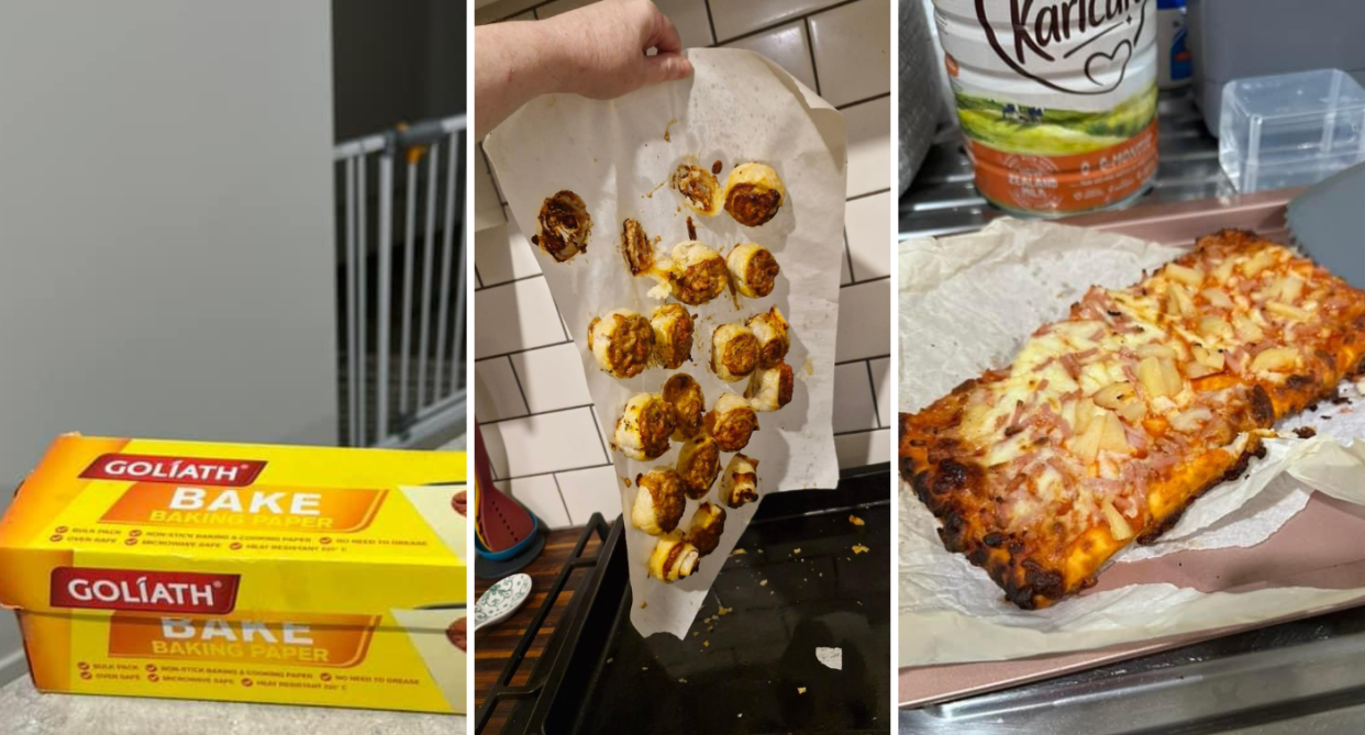 Several members of the Aldi Mums Facebook group have shared their kitchen failures using the retailer's Goliath brand baking paper. Photo: Facebook/Aldi Mums