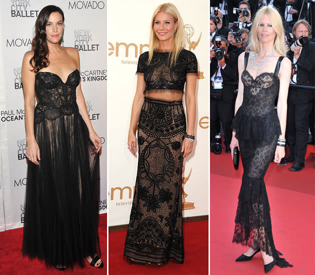 Liv Tyler, Gwyneth Paltrow und Claudia Schiffer zeigen wie man schwarze Spitze nicht trägt (Bilder: Getty)