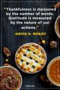 <p>“Thankfulness is measured by the number of words. Gratitude is measured by the nature of our actions.”</p>