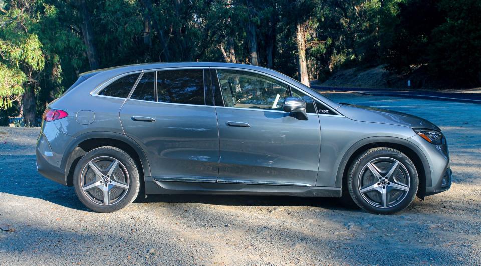 A gray Mercedes electric SUV. 