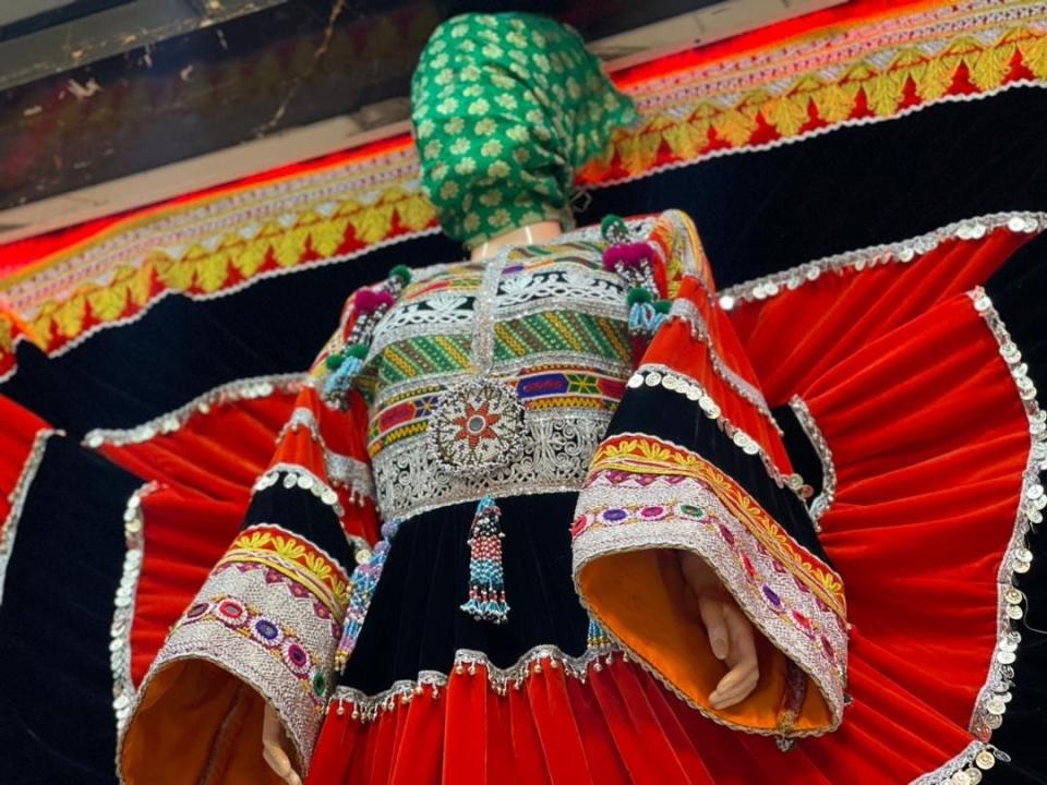 A close up of traditional Afghan clothing.
