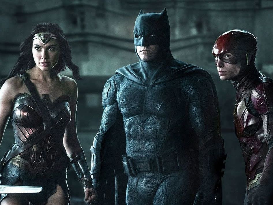 Gal Gadot, Ben Affleck and Ezra Miller in Justice League (2017): Warner Bros