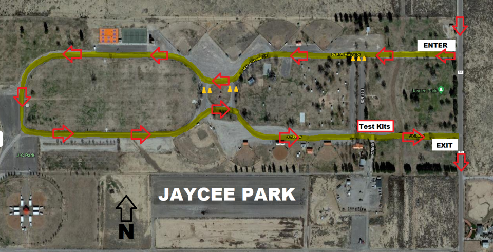 A map from the Artesia Police Department indicates where people should line up for free COVID-19 home kit distributions in early February in Artesia.