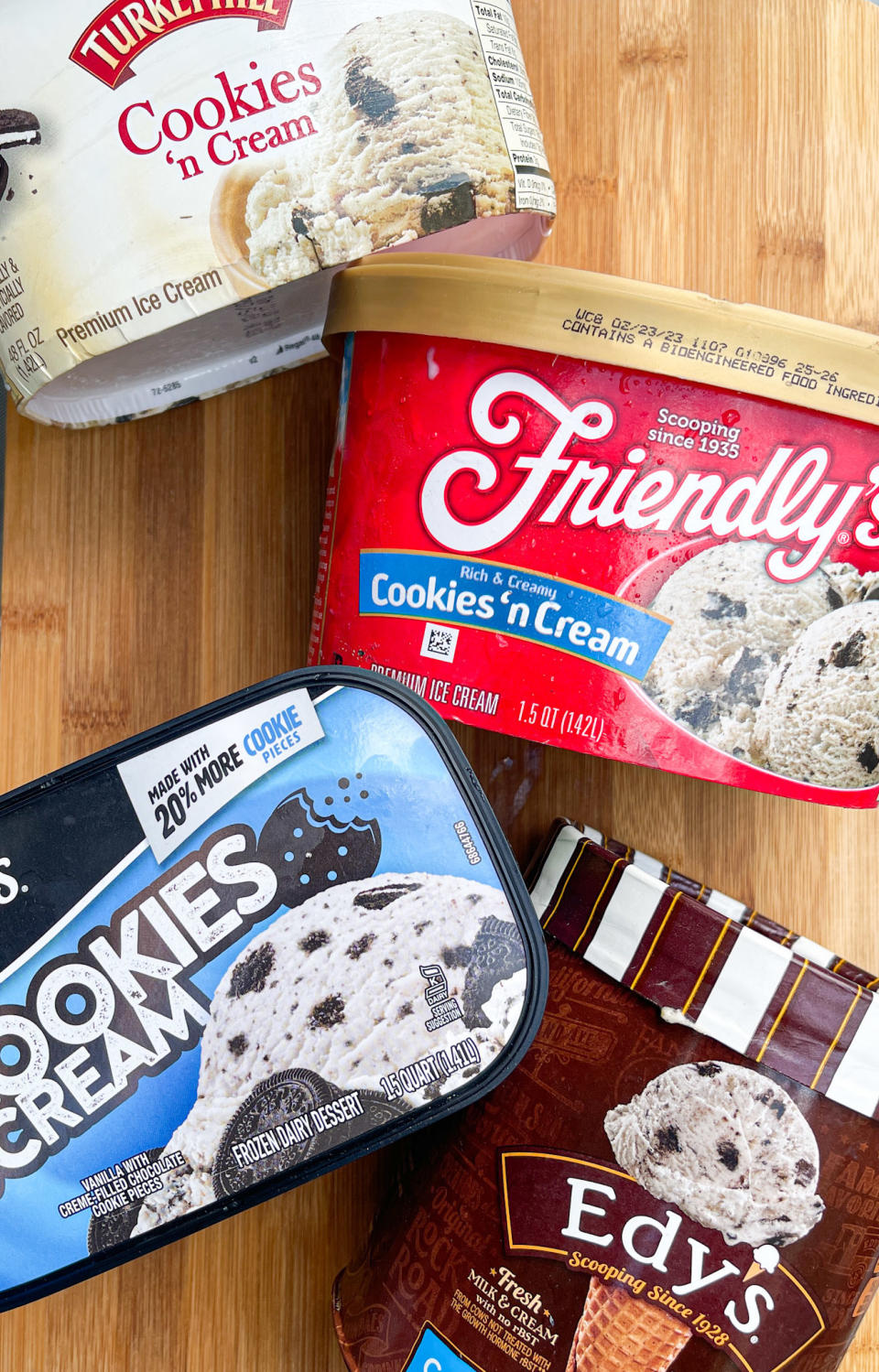 Various ice cream packages on a table