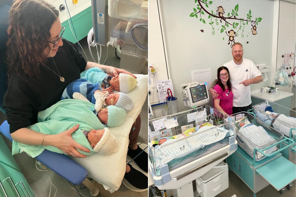 Arlene and John Mitchell, from Longridge in West Lothian, have welcomed a rare set of quadruplets into the world <i>(Image: NHS Lothian)</i>