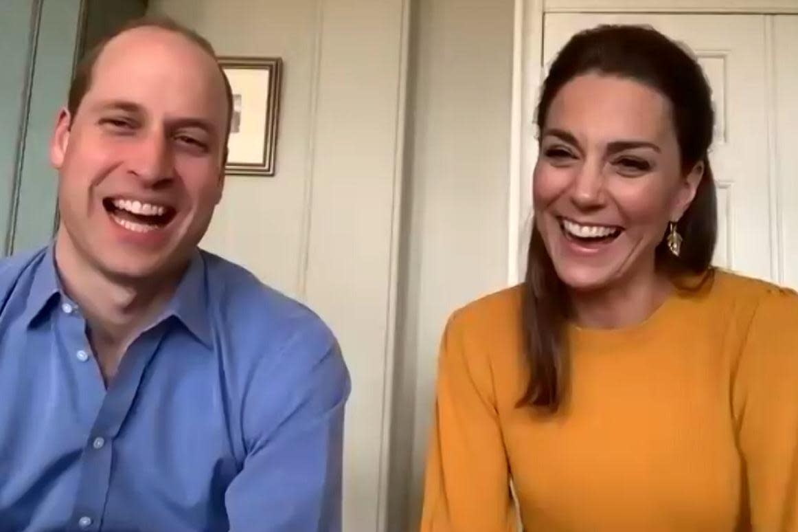 The duke and duchess on a virtual school visit, speaking to teachers and pupils about how they're handling the coronavirus crisis: PA