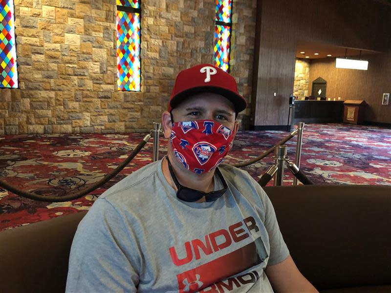 Andrew Payne, 33, traveled to Las Vegas for a bachelor party. He doesn't mind wearing a mask.