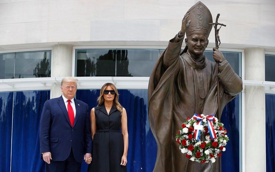 Donald Trump visit to the St John Paul II National Shrine, a Catholic religious site in the city, on Tuesday 