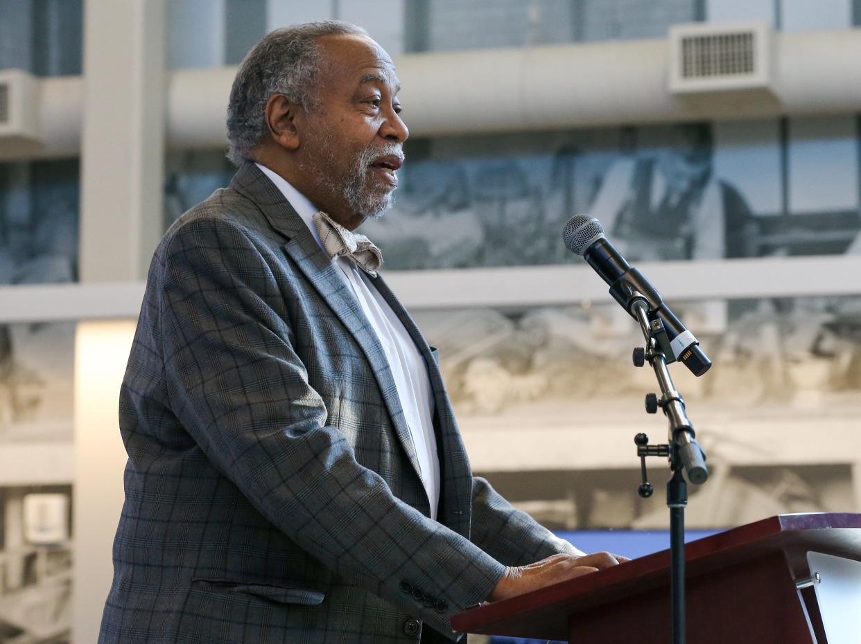 Gerald Neal, an incumbent state senator from Louisville, speaks at the grand opening of the Goodwill Opportunity Center on March 20, 2024.