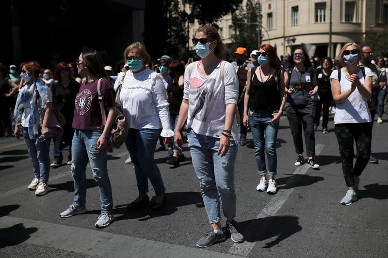 FILE PHOTO: Greek teachers and students demonstrate in Athens