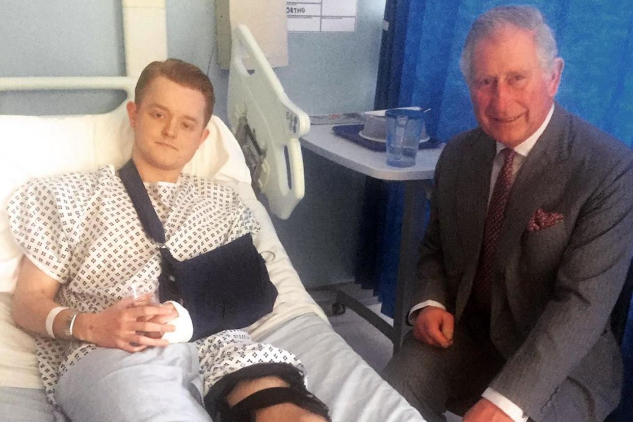 Visit: The Prince of Wales meeting Travis Frain who was injured in the Westminster terrorist attack: PA