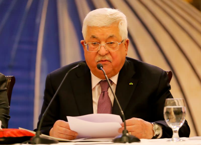 Palestinian President Mahmoud Abbas delivers a speech following the announcement by the U.S. President Donald Trump of the Mideast peace plan, in Ramallah in the Israeli-occupied West Bank