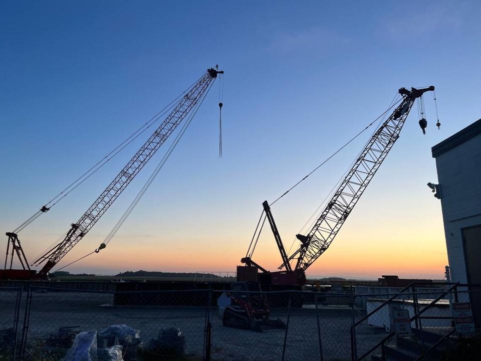 Port Royal residents say large cranes at the port property are marring the views. The cranes are being used to assemble dock materials for use at other properties owned or operated by the Safe Harbor Marinas. Karl Puckett/kapuckett@islandpacket.com