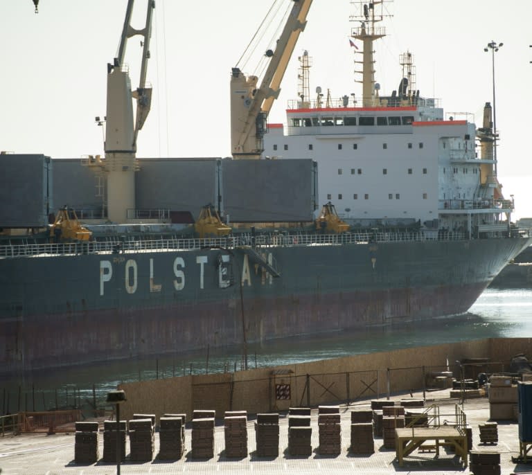 View at the port of Antofagasta, Chile, where copper powder concentrate is loaded and unloaded