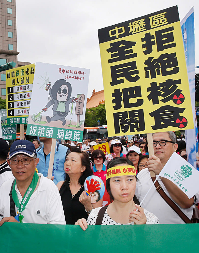 我國申請加入CPTPP，馬上要面對開放日本福島五縣食品，引發民眾食安疑慮。圖為2017「媽媽請您要保重，捍衛無毒家園」遊行。（圖／報系資料庫）