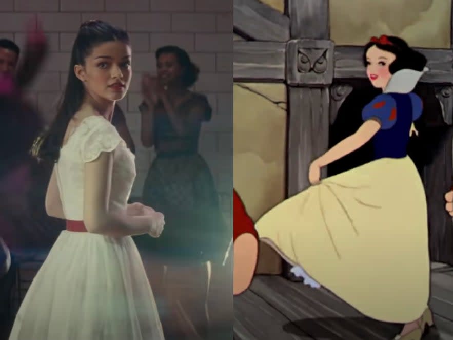 Rachel Zegler will portray Snow White in a live-action remake of the animated Disney classic (Left: YouTube/20th Century Studios – Right: YouTube/RKO Radio Pictures)