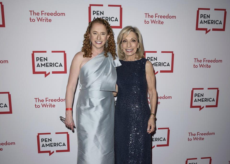 Suzanne Nossel, left, and Andrea Mitchell, right, attend the PEN America Literary Gala at the American Museum of Natural History, Thursday, May 16, 2024, in New York. (Photo by Christopher Smith/Invision/AP)