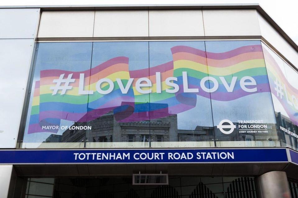 Pride: Tottenham Court Road station carries logo for the 45th anniversary campaign (Transport for London)