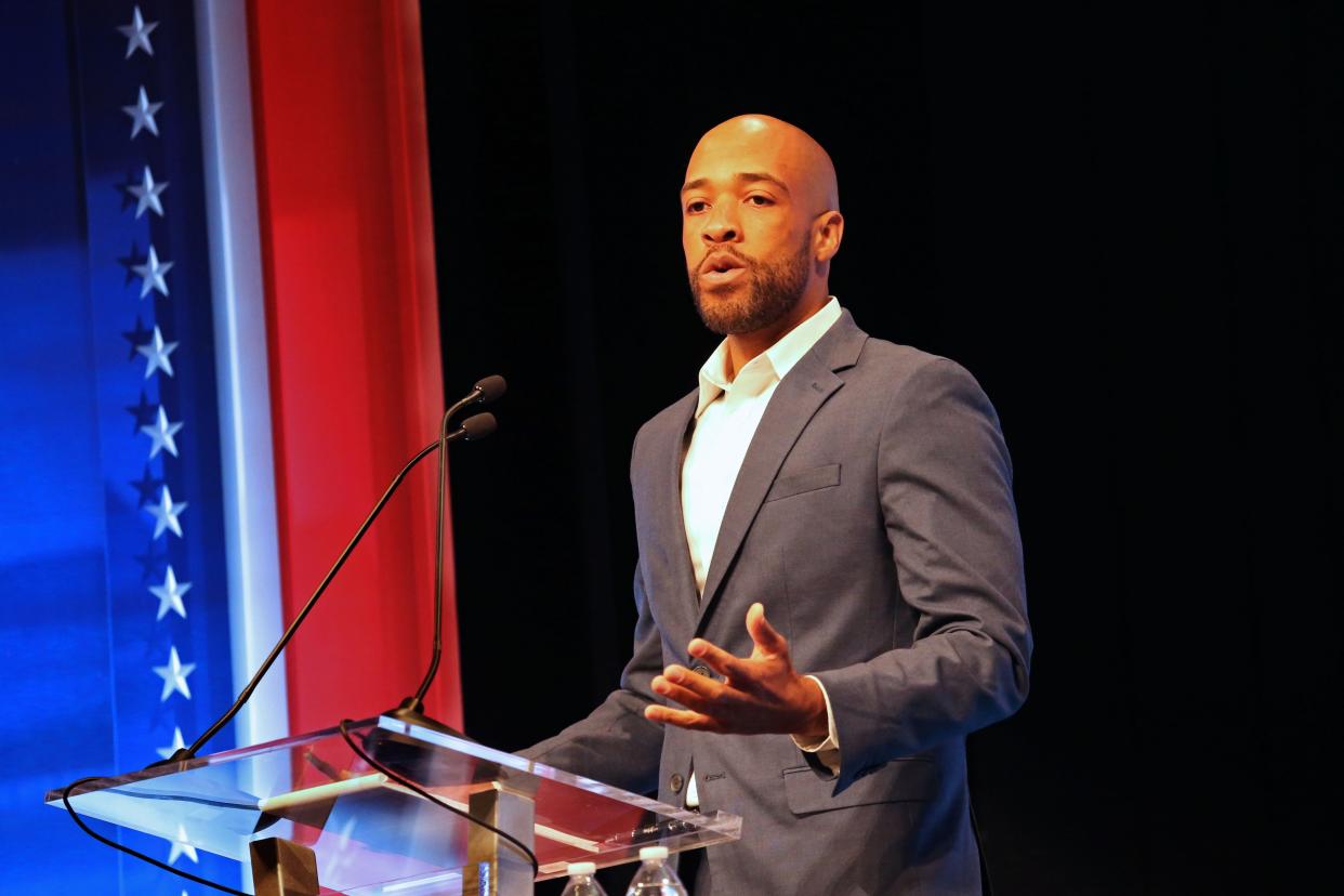 Lt. Governor Mandela Barnes responds to comments by US Senator Ron Johnson while  participating in their senate debate co-hosted by Marquette University and TMJ4  at Marquette University’s Varsity Theatre at 1326 W. Wisconsin Ave. in Milwaukee on Thursday, Oct. 13, 2022.