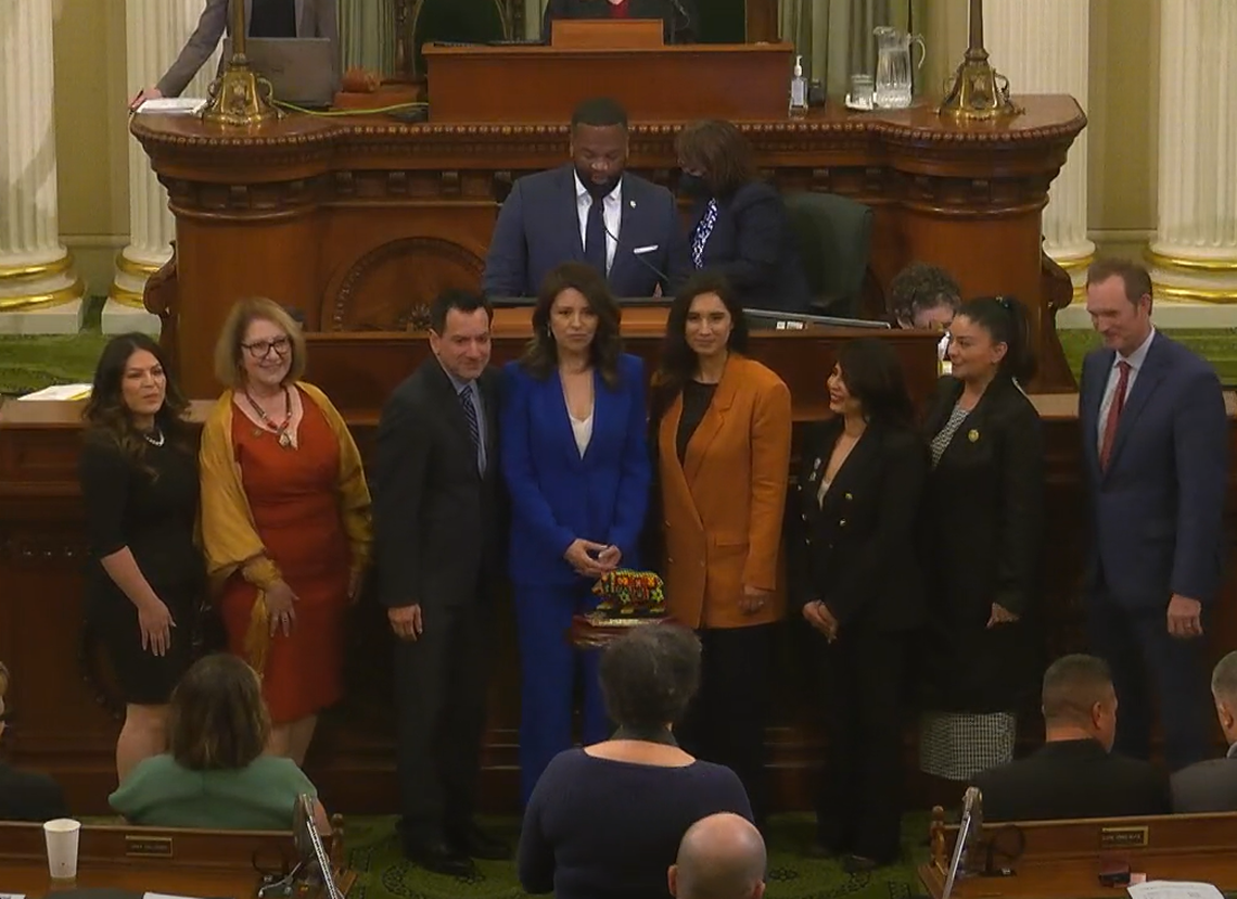 ABC30 on-air personality Graciela Moreno (center in blue) was honored in Sacramento with the Latino Spirit Award for achievement in journalism and media during the 21st annual Latino Spirit Awards on each floor of the legislature on May on May 1.