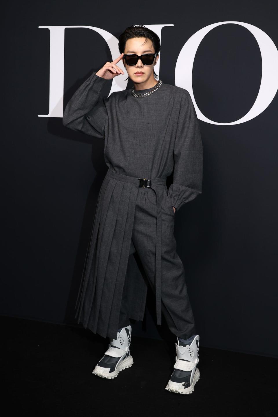 J-Hope at the Dior show during Paris Fashion Week on January 20, 2023.