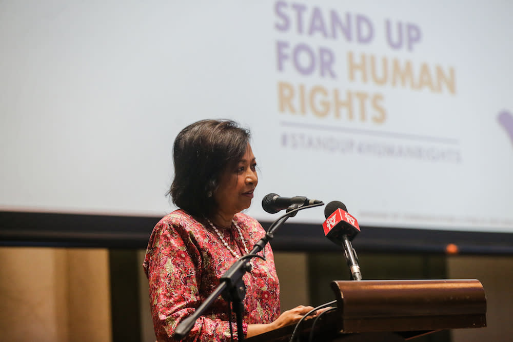 Datin Paduka Marina Mahathir speaks during the Human Rights Day Forum in Kuala Lumpur December 10, 2019. — Picture by Firdaus Latif