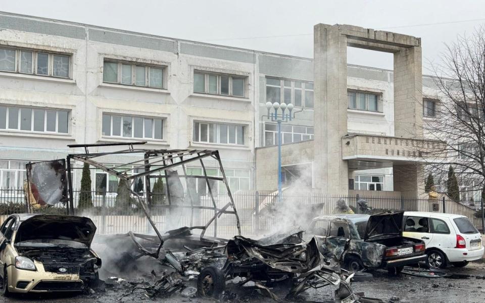 This handout photograph posted on the official Telegram account of the Belgorod region governor Vyacheslav Gladkov, on March 16, 2024, shows aftermath of fresh aerial attacks on Belgorod.