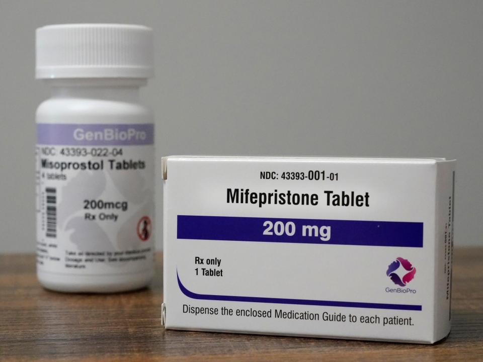 Containers of the medication used to end an early pregnancy.