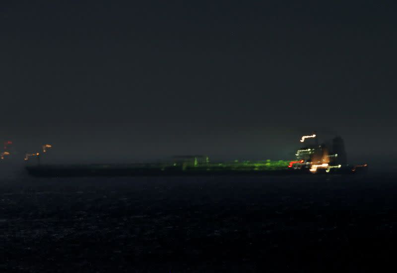 FILE PHOTO: Iranian oil tanker Adrian Darya 1, previously named Grace 1, sails after the Supreme Court of the British territory lifted its detention order, in the Strait of Gibraltar