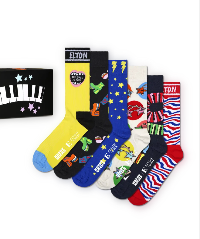 six pack of elton john happy socks