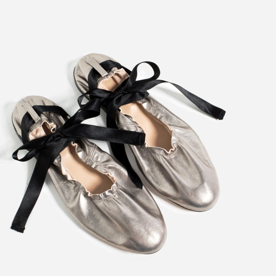 Lace-Up Leather Ballet Flats