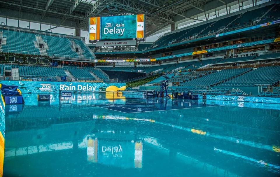 All matches at the Miami Open in the Hard Rock Stadium have been delayed due to a severe weather alert issued by the National Weather Service for heavy rainfall leading to potential flooding beginning at 8 a.m. Friday morning, March 22, 2024.