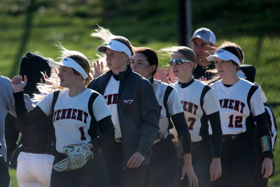 William Tennents softball team leaves the field after their victory against Abington at Copper Beech Elementary School in Glenside on Thursday, April 28, 2022. The Panthers defeated the Galloping Ghosts 13-3. Nur B. Adam / Bucks County Courier Times