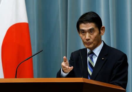 Japan's State Minister in charge of Reconstruction Masahiro Imamura speaks at a news conference at Prime Minister Shinzo Abe's official residence in Tokyo, Japan, August 3, 2016. REUTERS/Kim Kyung-Hoon