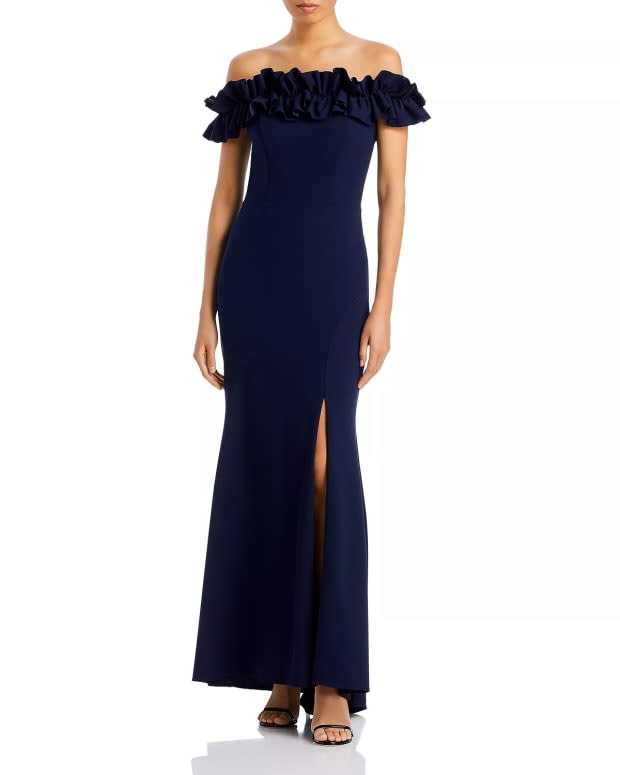 <p>AQUA Ruffled Off The Shoulder Formal Dress, $278, <a href="https://rstyle.me/+m3NAtGtjjjh3ihjeBLM1Nw" rel="nofollow noopener" target="_blank" data-ylk="slk:available here;elm:context_link;itc:0;sec:content-canvas" class="link ">available here</a> (sizes 0-18)</p>