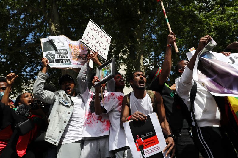 Protest against the treatment of Ethiopia's ethnic Oromo group, in London