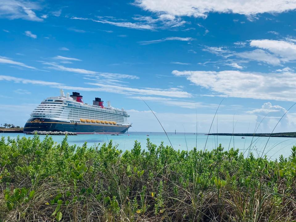 The Disney Dream cruise ship docked at Castaway Cay.