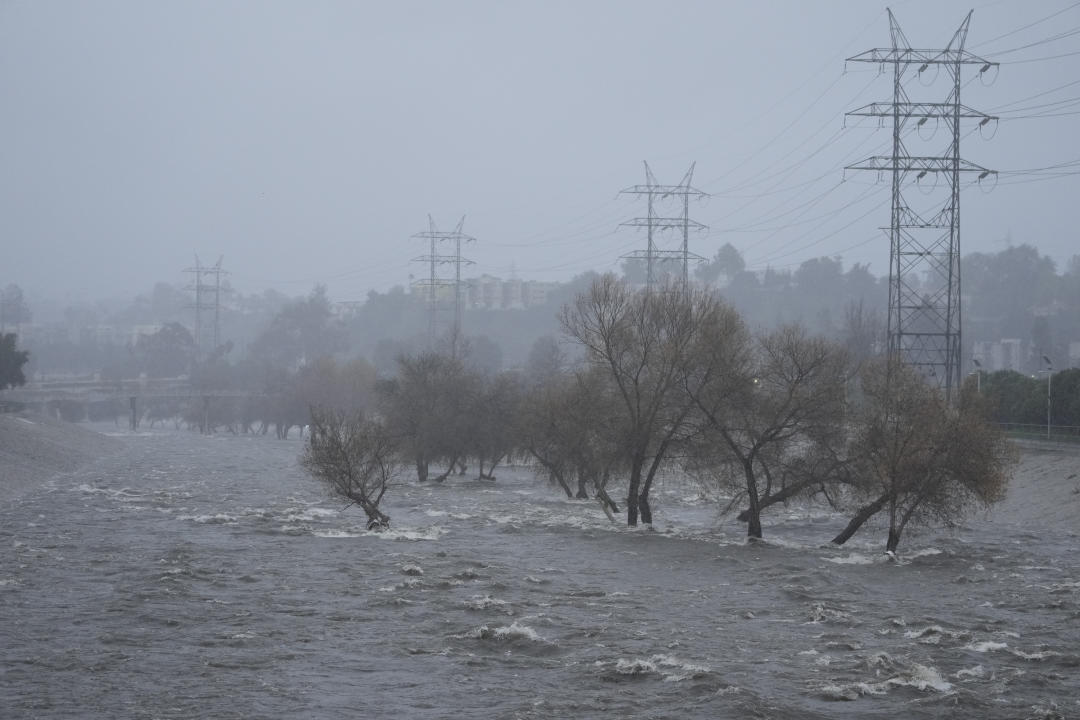 The Los Angeles River carries increased stormwater flow