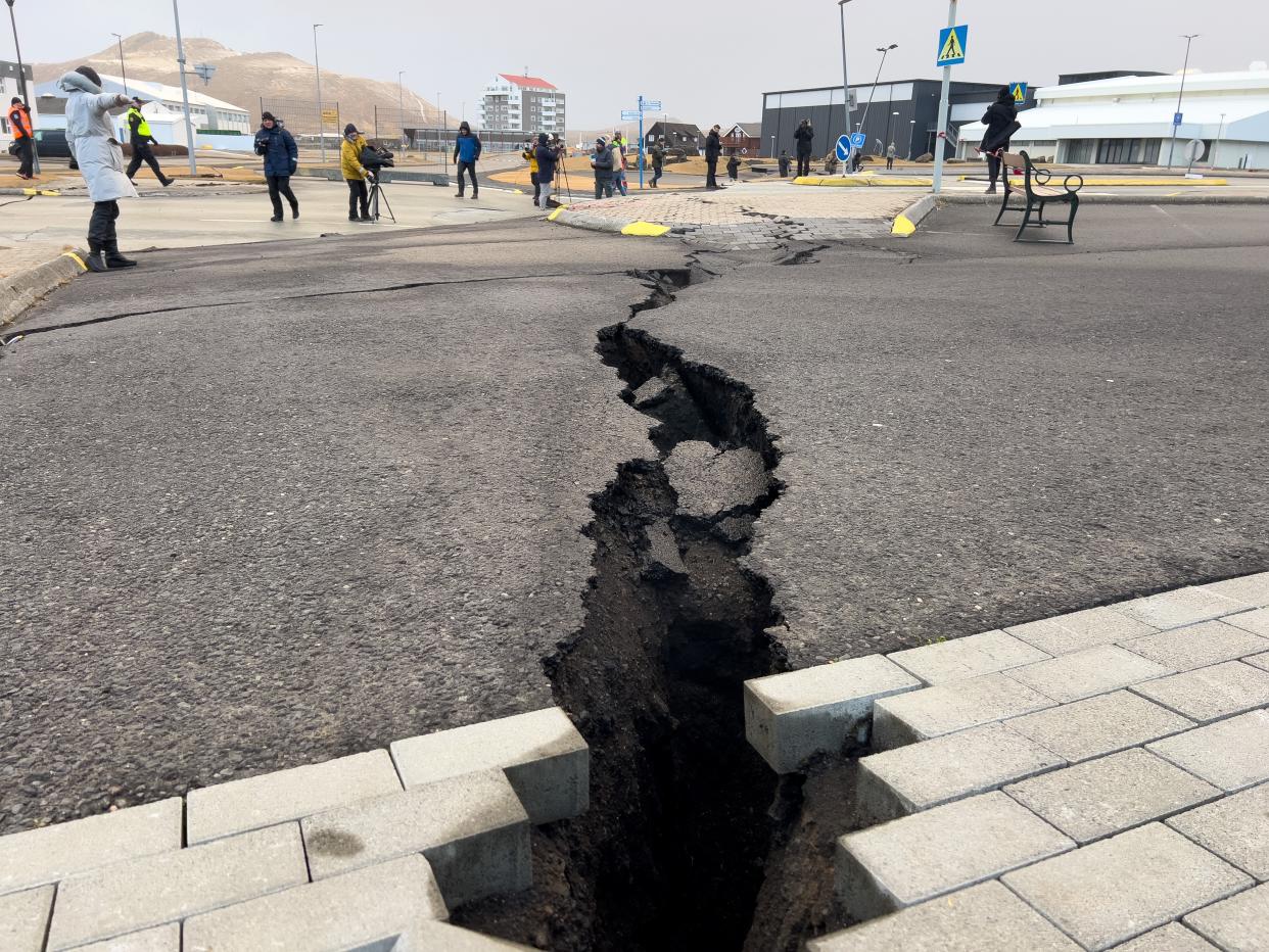 File phot: Damage caused from earthquakes and magma beneath the town on November 22, 2023 in Grindavik, Iceland (Getty Images)