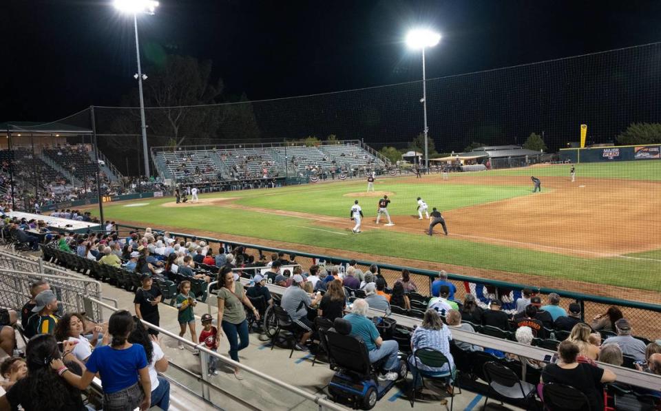 The Modesto Nuts host the San Jose Giants to a crowd of 1,738 during game 1 of the California League playoff series at John Thurman Field in Modesto, Calif., Tuesday, September 12, 2023. .
