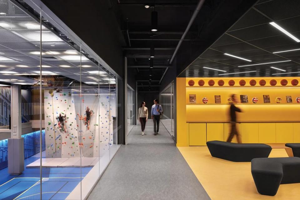 A $25 million, 34,000 square-feet recreational complex even features a rockclimbing wall. courtesy of Seagram Building